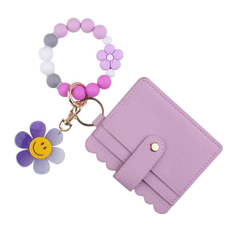 Wholesale Cartoon Sunflower Beaded DIY Silicone Bracelet Wallet Keychain